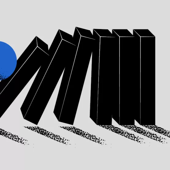 Illustration: Someone looking upwards towards six pillars stacked together