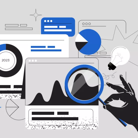 An illustration of a hand holding a magnifier