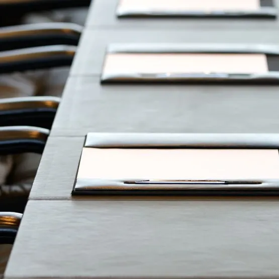table set for a meeting