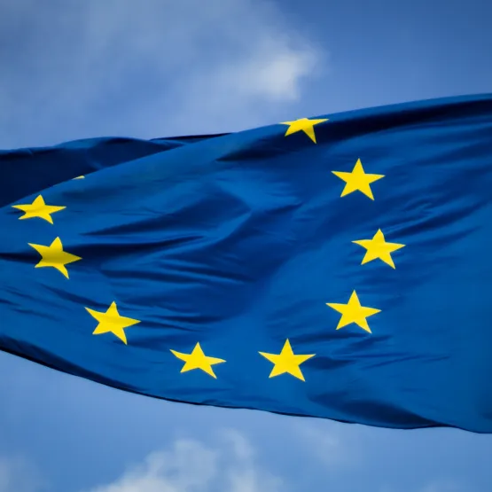 Flag of the European Union in front of the EU-Parliament in Brussels, Belgium