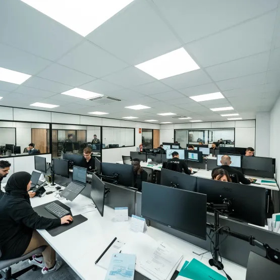A group of workers in a room