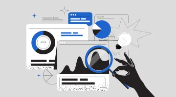 An illustration of a hand holding a magnifier
