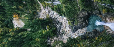 Landscape image of mountains and valleys