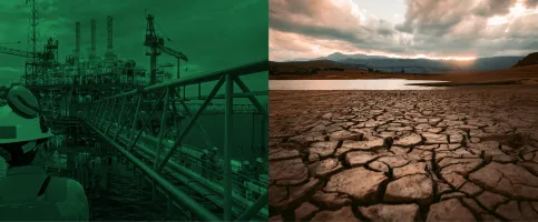 Website-header-split-screen-oil-and-gas-company-and-drought-earth