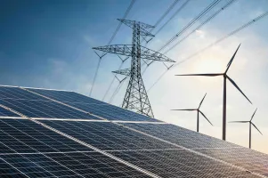 Wind turbines and a solar panel