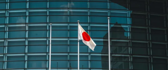 Japanese flag in front of building